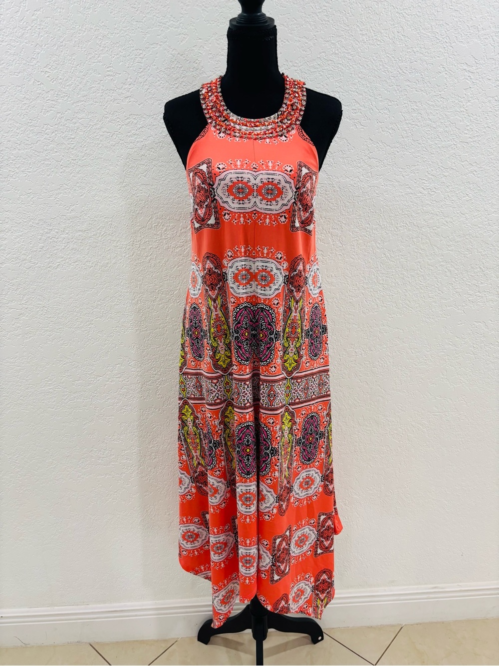 INC International Concepts Coral Paisley Halter Maxi Dress